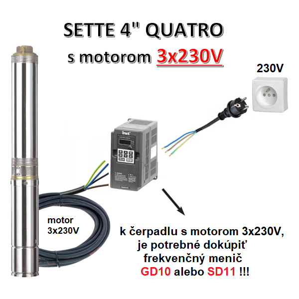 SETTE.4" QUATRO II 3/ 0,75  3x230V k fr. meniču,  20m kábel 5,0A